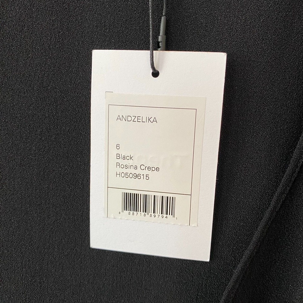 NEW - THEORY Andzelika Black Dress Rosina Crepe Ruffled‎ Split Sleeve Size 6 - Picture 7 of 9